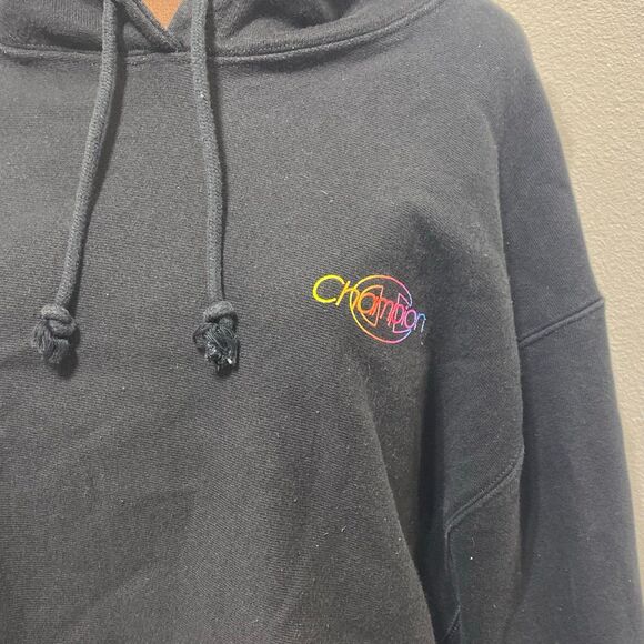 Champion Black Reverse Weave Sleeve Script Cropped Hoodie Women's Size XXL - Picture 4 of 9